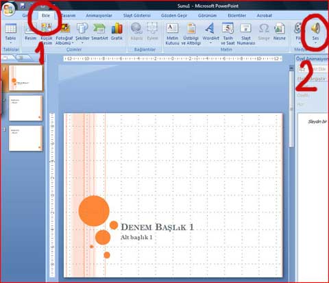 powerpoint 2007 slayta ses ekleme